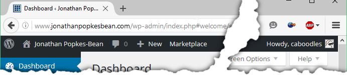 Dark toolbar on WordPress dashboard.