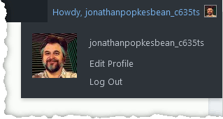 "Howdy yourname" menu including Edit Profile selection.