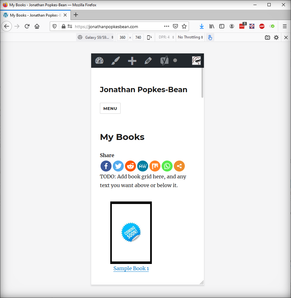 Screenshot of Firefox web browser in Responsive Design mode