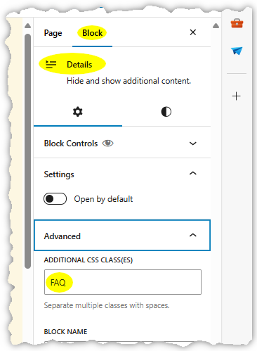 Screenshot of Additional CSS Classes field of Details block properties